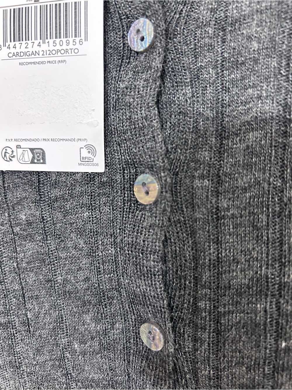 Mango Dark Grey Ribbed Knit Button-Front Cardigan - Picture 7 of 9